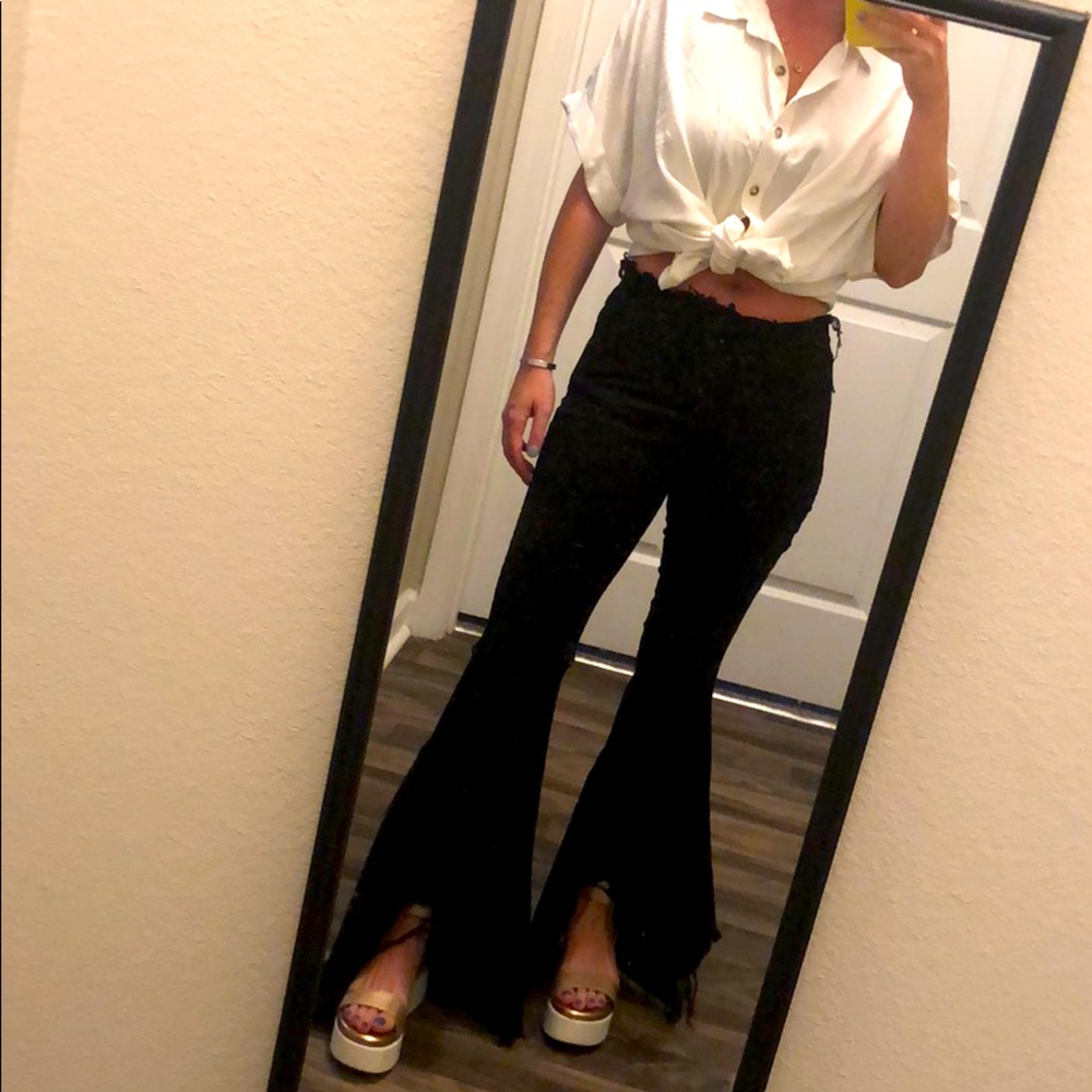 Black denim flare jeans